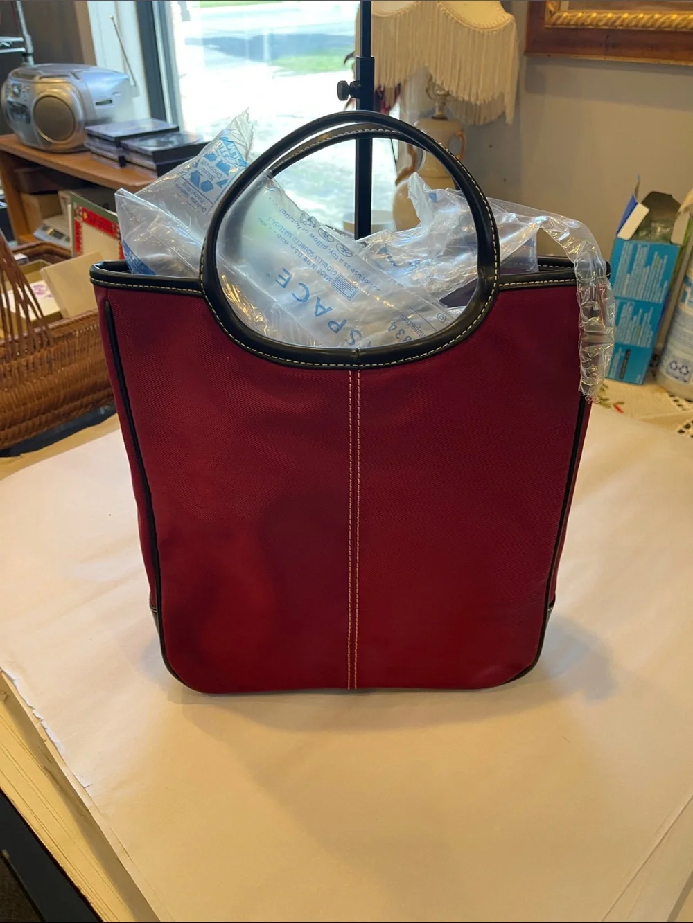 Charter Club Women’s Burgundy Tote Bag with Black Trim